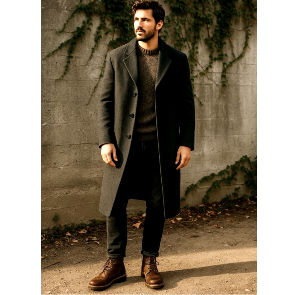 NEW! Huckberry XL Virgin Wool Trench Coat $550 Long LUXURY Overcoat Black